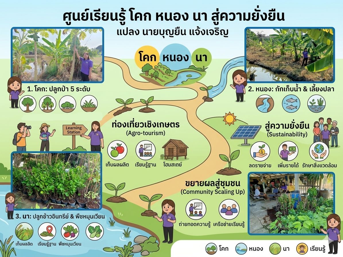 การน้อมนำแนวพระราชดำริฯ ปลูกผักสวนครัว และการพัฒนาศูนย์เรียนรู้ โคก หนอง นา สู่ความยั่งยืน